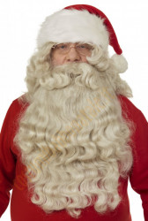 Barba di Babbo Natale naturale con parrucca (50 cm)